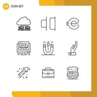 Outline Pack of 9 Universal Symbols of interface creative e coin economy computer Editable Vector Design Elements