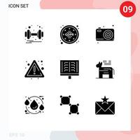 Pack of 9 Modern Solid Glyphs Signs and Symbols for Web Print Media such as radiology sign dad risk alert Editable Vector Design Elements