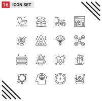Set of 16 Commercial Outlines pack for webcam computer bicycle website interface Editable Vector Design Elements