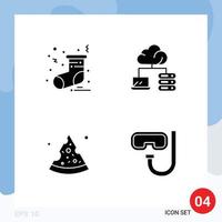 Set of 4 Commercial Solid Glyphs pack for christmas beach cloud pizza snorkeling Editable Vector Design Elements