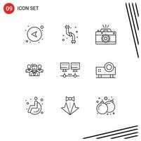 Group of 9 Modern Outlines Set for computer friendzone camera security aperture Editable Vector Design Elements