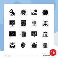 16 Thematic Vector Solid Glyphs and Editable Symbols of help basic map time nutrition Editable Vector Design Elements