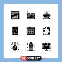 Modern Set of 9 Solid Glyphs Pictograph of web message bakery devices cellphone Editable Vector Design Elements