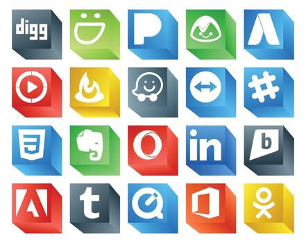 20 Social Media Icon Pack Including adobe linkedin waze opera css vector