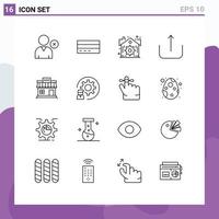 Universal Icon Symbols Group of 16 Modern Outlines of online shop user upload multimedia Editable Vector Design Elements