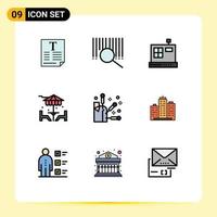 Universal Icon Symbols Group of 9 Modern Filledline Flat Colors of building spa commerce acupuncture dinner Editable Vector Design Elements