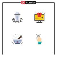 Set of 4 Vector Flat Icons on Grid for light herbal lantern percentage natural Editable Vector Design Elements