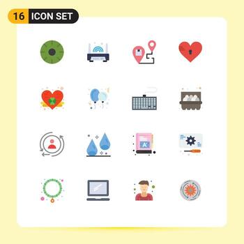 Set of 16 Modern UI Icons Symbols Signs for love secure technology lock map Editable Pack of Creative Vector Design Elements