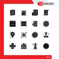 Group of 16 Modern Solid Glyphs Set for travel news roof blog page Editable Vector Design Elements