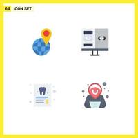 Editable Vector Line Pack of 4 Simple Flat Icons of global dentist world computer report Editable Vector Design Elements