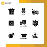 Pack of 9 Modern Solid Glyphs Signs and Symbols for Web Print Media such as socket plug car energy fireman Editable Vector Design Elements