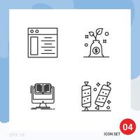 Mobile Interface Line Set of 4 Pictograms of web cv budget document candy Editable Vector Design Elements