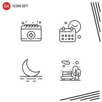 Editable Vector Line Pack of 4 Simple Filledline Flat Colors of appointment moon calendar time bench Editable Vector Design Elements