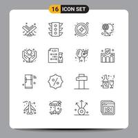 Modern Set of 16 Outlines and symbols such as care brain navigation maze plus Editable Vector Design Elements