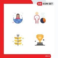Modern Set of 4 Flat Icons Pictograph of business agriculture world efficiency farming Editable Vector Design Elements