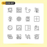 User Interface Pack of 16 Basic Outlines of elements love bulb computers love hardware Editable Vector Design Elements