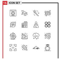 Set of 16 Modern UI Icons Symbols Signs for multimedia disk design wood energy Editable Vector Design Elements