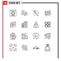 Set of 16 Modern UI Icons Symbols Signs for multimedia disk design wood energy Editable Vector Design Elements