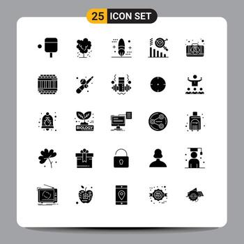 paquete de 25 signos y símbolos de glifos sólidos modernos para medios de impresión web, como elementos de diseño de vectores editables de negocios de búsqueda de codificación de primeros auxilios