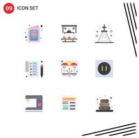 Group of 9 Modern Flat Colors Set for pen list people tower signal Editable Vector Design Elements
