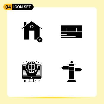 paquete de interfaz de usuario de 4 glifos sólidos básicos de agregar elementos de diseño vectorial editables de internet de moda de casa de globo vector