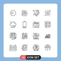 Universal Icon Symbols Group of 16 Modern Outlines of battery night earth cloud down Editable Vector Design Elements