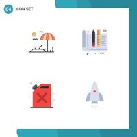 Pictogram Set of 4 Simple Flat Icons of beach cane architect ruler rocket Editable Vector Design Elements