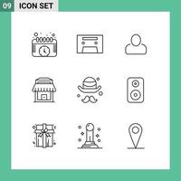 Universal Icon Symbols Group of 9 Modern Outlines of speaker day man brim shop Editable Vector Design Elements