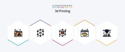 Paquete de iconos de 25 líneas completas de impresión en 3D que incluye . directo. cubo. impresión. cubo vector