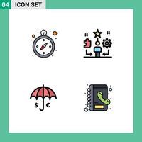 4 Creative Icons Modern Signs and Symbols of compass umbrella user star euro Editable Vector Design Elements