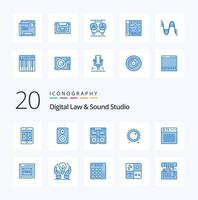 20 Digital Law And Sound Studio Blue Color icon Pack like gain audio monitor music deck vector