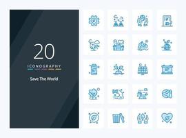 20 Save The World Blue Color icon for presentation vector