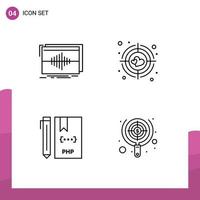 Pack of 4 creative Filledline Flat Colors of audio develop sequence heart file Editable Vector Design Elements