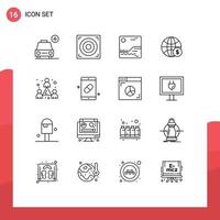 Modern Set of 16 Outlines and symbols such as staff colleague picture business dollar Editable Vector Design Elements