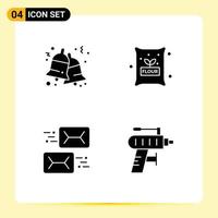 Universal Icon Symbols Group of 4 Modern Solid Glyphs of bell communication jingle ingredients letter Editable Vector Design Elements