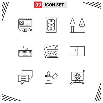 9 Universal Outlines Set for Web and Mobile Applications desk images key travel camera Editable Vector Design Elements