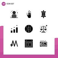 Solid Glyph Pack of 9 Universal Symbols of balance baseball auto success achievement Editable Vector Design Elements