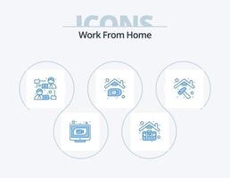 Work From Home Blue Icon Pack 5 Icon Design. online. communication. work home. home. file sharing vector