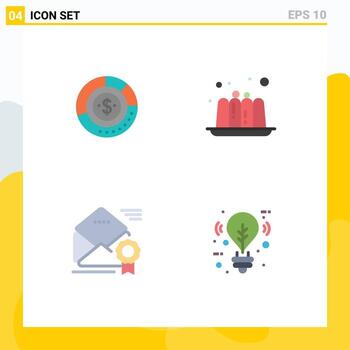 Pictogram Set of 4 Simple Flat Icons of diagram food chart report email Editable Vector Design Elements