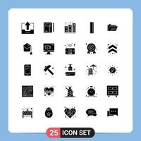 Set of 25 Commercial Solid Glyphs pack for education processing notepad graph bar Editable Vector Design Elements