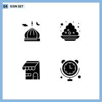 Modern Set of 4 Solid Glyphs Pictograph of mosque building moon plate online Editable Vector Design Elements