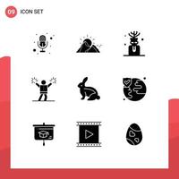 Pack of 9 Modern Solid Glyphs Signs and Symbols for Web Print Media such as easter bunny bunny aroma fan cheerleading Editable Vector Design Elements