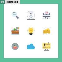 Universal Icon Symbols Group of 9 Modern Flat Colors of bulb festival presentation celebration cake Editable Vector Design Elements