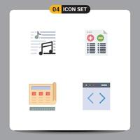 User Interface Pack of 4 Basic Flat Icons of music blueprint song music print Editable Vector Design Elements