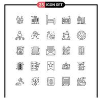 Set of 25 Modern UI Icons Symbols Signs for graph business hotel tape audio cassette Editable Vector Design Elements