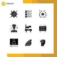 9 User Interface Solid Glyph Pack of modern Signs and Symbols of taxi car statistics university hat Editable Vector Design Elements