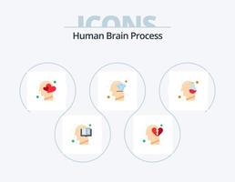 Human Brain Process Flat Icon Pack 5 Icon Design. perfection. head. break heart. diamond. heart vector