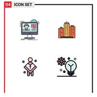 Group of 4 Filledline Flat Colors Signs and Symbols for tutorials office online architecture real Editable Vector Design Elements