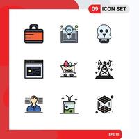 Modern Set of 9 Filledline Flat Colors Pictograph of trolley design skull of death website page Editable Vector Design Elements