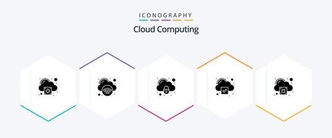 Cloud Computing 25 Glyph icon pack including error. ok. cloud. mark. check vector